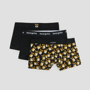 Czarne bokserki z motywem psa rasy corgi 3-pak House
