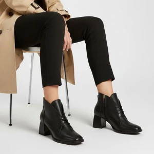 Czarne Botki Armodo Skórzane Obuwie Damskie Na Obcasie