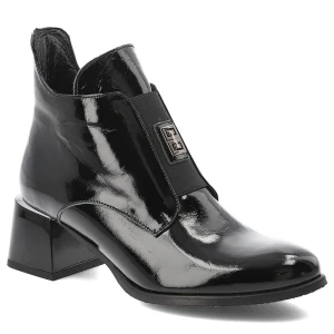 Czarne Botki Armodo Stylowe Lakierowane Obuwie Damskie