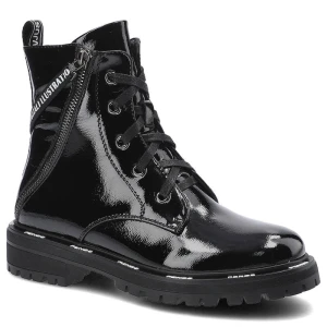 Botki damskie Artiker, naturalna skóra licowa o lakierowanym wykończeniu ze sznurowaniem bocznym zamkiem oraz masywną podeszwą, czarne, 49C0319