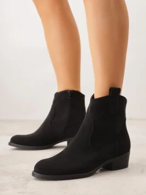 Czarne Botki Ażurowe na Obcasie w Stylu Kowbojek Lalona