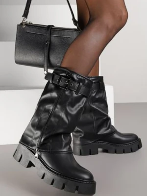 Czarne Botki Biker Boots z Cholewką Imitującą Nogawkę z Klamerką Veresta ballada