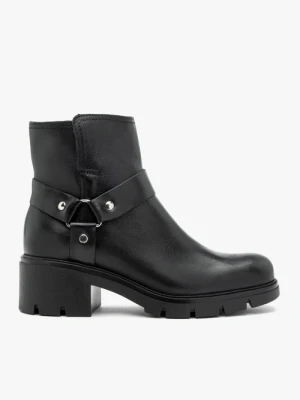 Czarne botki biker boots ze skóry licowej Bravo Moda