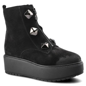 Botki damskie Chebello, fason na zamek podwyższona cholewka ozdobne metalowe aplikacje masywna platformowa podeszwa stabilna konstrukcja, czarne, 251