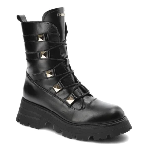 Czarne Botki Chebello Modne Skórzane Buty Damskie