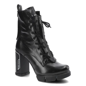 Czarne Botki Damskie Carinii Skórzane Obuwie Modne