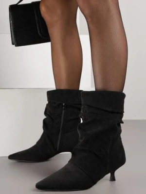 Czarne Botki do Kostki na Kaczuszce z Marszczoną Cholewką Rasela ideal