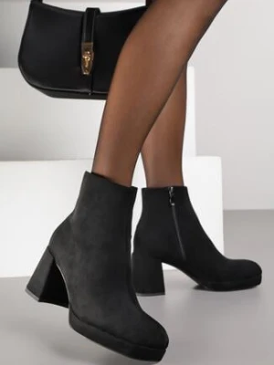 Czarne Botki do Kostki Vices na Słupku z Imitacji Zamszu Dodvire