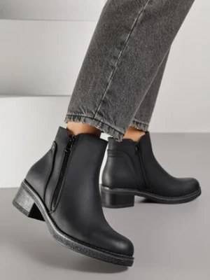 Czarne Botki do Kostki Zdobione Suwakiem przy Cholewce Ilosela ballada