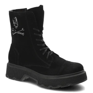 Czarne Botki Exquisite Modne Skórzane Buty Damskie