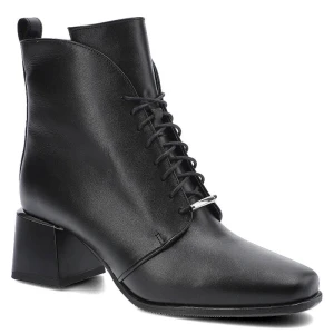 Botki damskie Karino, naturalna skóra licowa z klasycznym sznurowaniem zabudowaną cholewką oraz stabilnym obcasem, czarne, 3876-076-F