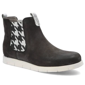 Botki damskie Karino, wsuwane na stabilnej platformie, czarno-srebrne, 1208