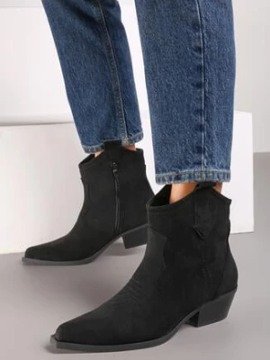 Czarne Botki Kowbojki na Obcasie na Suwak Evitha