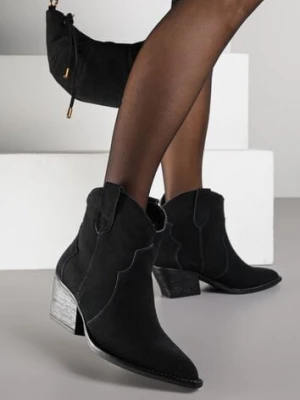 Czarne Botki Kowbojki na Stożku ze Skóry Naturalnej Liravetta