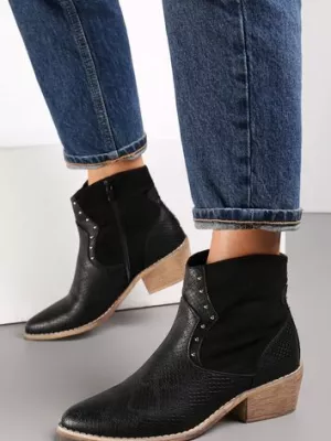 Czarne Botki Kowbojki z Nitami Egochis