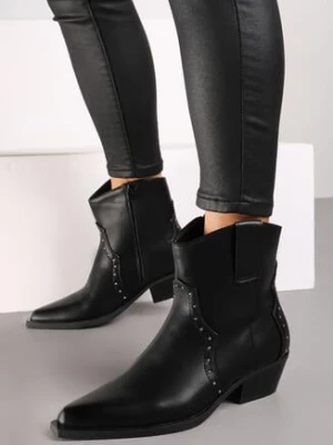 Czarne Botki Kowbojki z Ozdobnymi Nitami Mevasia