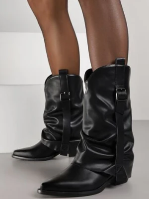 Czarne Botki Kowbojki z Wywiniętą Cholewką z Marszczeniem Ilova ballada