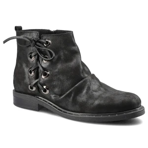 Botki damskie Lemar, płaskie z eleganckim wiązaniem i zapinane na zamek, czarne, 60150-V