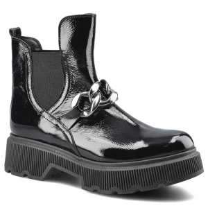 Czarne Botki Lemar Damskie Stylowe Skórzane Buty