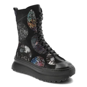 Czarne Botki Maciejka Eleganckie Obuwie Damskie Na Płaskiej Podeszwie