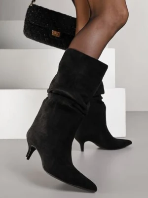 Czarne Botki na Kaczuszce z Marszczoną Cholewką Nalorena marquiiz