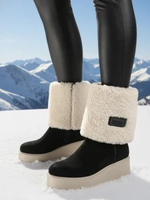 Czarne Botki na Koturnie z Futerkiem Typu Baranek Asnora