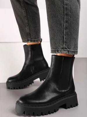 Czarne Botki na Płaskiej Podeszwie w Stylu Sztybletów z Elastyczną Wstawką Betilda