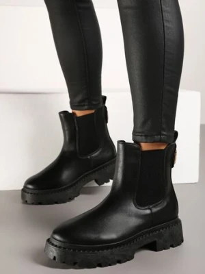 Czarne Botki na Platformie w Stylu Sztybletów z Gumką i Metalicznym Wykończeniem Lerives vices