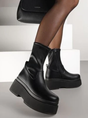 Czarne Botki na Platformie z Dopasowaną Cholewką Elloma bellamila