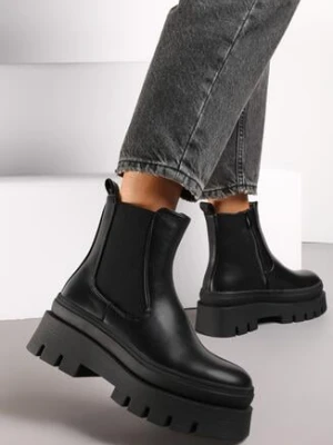 Czarne Botki na Platformie z Protektorem Taride