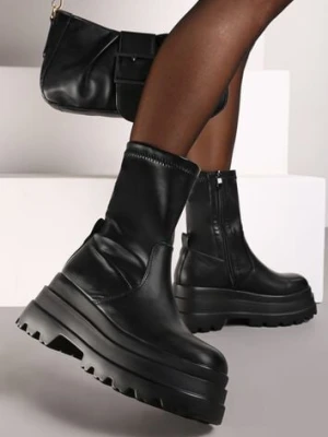 Czarne Botki na Podwójnej Platformie z Przylegającą Cholewką Belariel