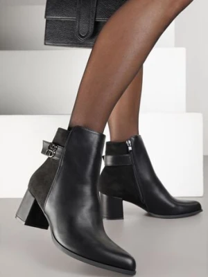 Czarne Botki na Słupku Ozdobione Metaliczną Aplikacją Nalluvia ideal