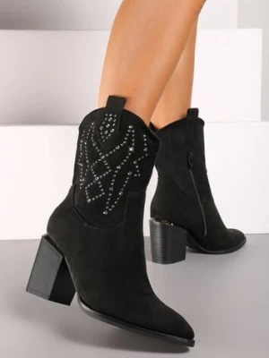 Czarne Botki na Słupku w Stylu Kowbojek Irilianne