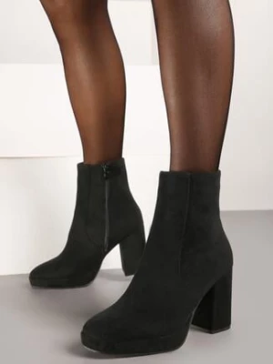 Czarne Botki na Słupku z Imitacji Zamszu Susiyah