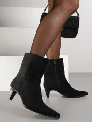 Czarne Botki na Stożku z Imitacji Zamszu Avinella ideal