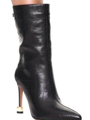 Czarne botki we wzór krokodyla CARINII B10533-O74-000-000-000