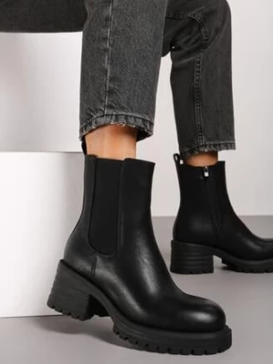 Czarne Botki Ocieplone Sztyblety na Obcasie z Elastyczną Wstawką Crelda