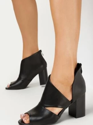 Zdjęcie produktu Czarne Botki Peep Toe na Słupku z Wycięciami na Cholewce Limoso