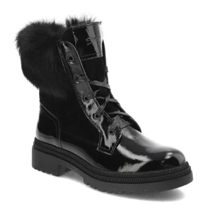 Czarne Botki Pollonus Ocieplane Skórzane Buty Damskie