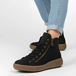 Czarne Botki Rieker Ocieplane Płaskie Buty Damskie