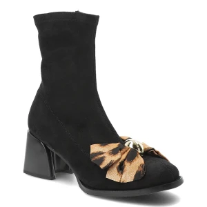 Czarne Botki S.Barski Eleganckie Buty Damskie Z Kokardą