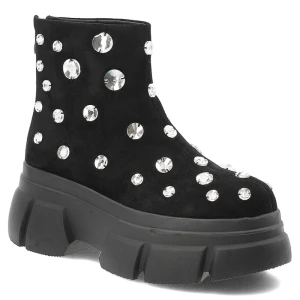 Czarne Botki S.Barski Modne Buty Damskie Na Platformie