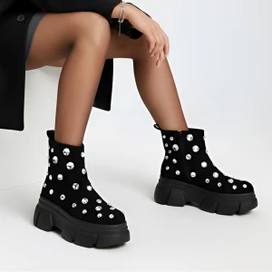 Czarne Botki S.Barski Modne Buty Damskie Na Platformie