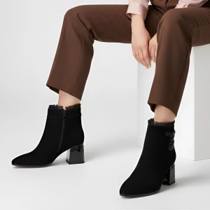 Czarne Botki S.Barski Stylowe Buty Damskie Na Obcasie