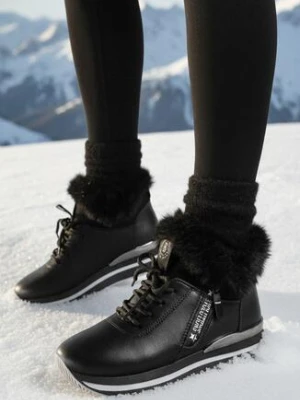 Czarne Botki Sneakersy na Grubej Podeszwie z Futerkiem Biqilee vices