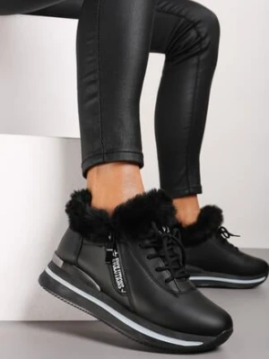 Czarne Botki Sneakersy na Grubej Podeszwie z Futerkiem Biqilee vices