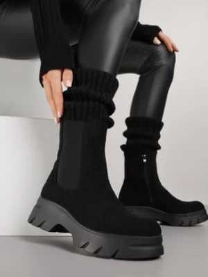 Czarne Botki Sztyblety na Grubej Podeszwie z Elastyczną Cholewką Mavirae