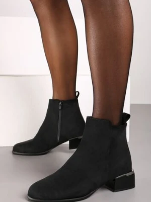 Czarne Botki Sztyblety na Słupku z Lekkim Ociepleniem Afheila