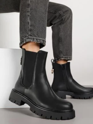 Czarne Botki Sztyblety z Metaliczną Aplikacją z Tyłu Naluneia bestelle