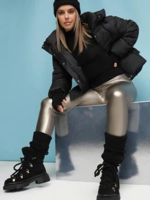 Czarne Botki Traperki z Ozdobnym Sznurowaniem i Kożuszkiem Godhilde